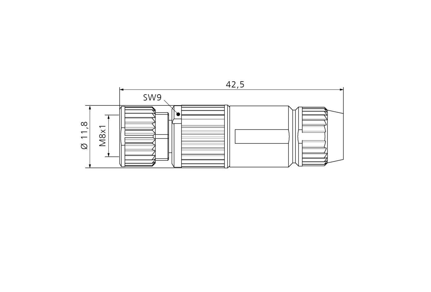 现场接线, M8, 母头, 直型, 4针脚, 绝缘层剥离连接, 32V 4A