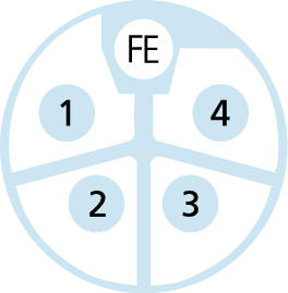 M12, Buchse, gewinkelt, 4+FE, L-codiert, M12, Stecker, gerade, 4+FE, L-codiert, POWER