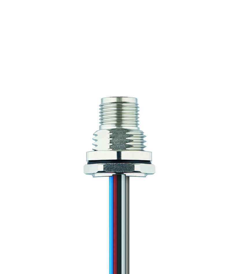Flansch, M12, Stecker, gerade, 5-polig, Hinterwandmontage, Litzenanschluss, CANopen/DeviceNet