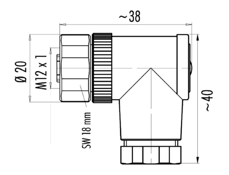 Field-wireable, M12, female, angled, 5 poles, screw-/clamp contact, stainless steel, 60V 4A