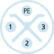 M12, Buchse, gewinkelt, 3+PE, S-codiert, M12, Stecker, gerade, 3+PE, S-codiert, rail approved