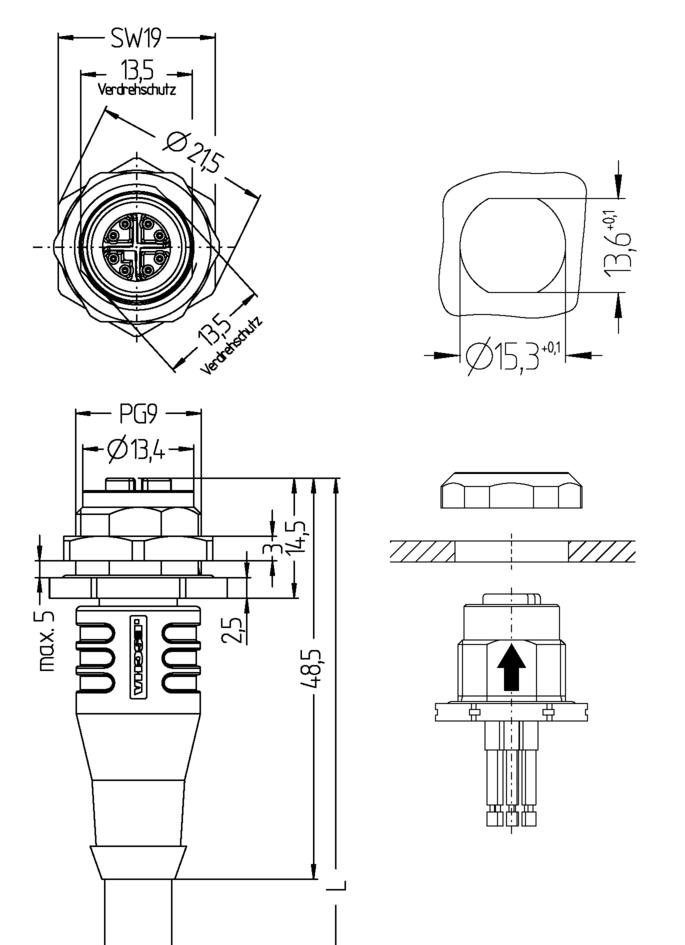Flansch Verbindungsleitung, M12, Buchse, gerade, 8-polig, X-codiert, RJ45, Stecker, gerade, 8-polig, geschirmt, Industrial Ethernet