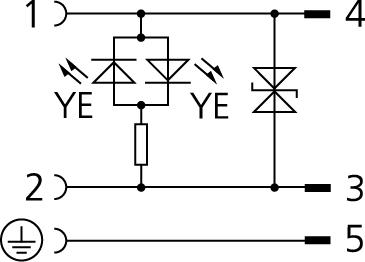 阀连接器, 防护类型 BI, 2+PE, M12, 公头, 弯型, 4+PE, 抑制二极管, 传感器/执行器电缆