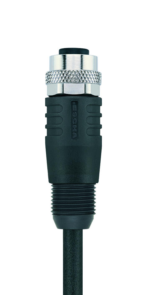M12, female, straight, 4 poles, D-coded, grip body with thread, shielded, rail approved