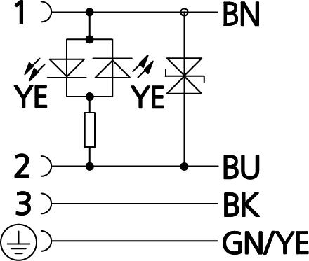 Valve connector, housing style A, 3+PE, suppressor diode, sensor-/actuator cable