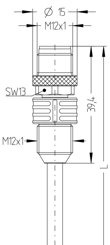 M12, 公头, 直型, 4针脚, 保护套管带螺纹压头, 传感器/执行器电缆