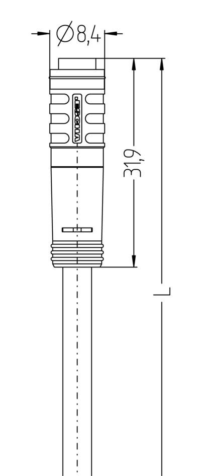 Ø8mm snap, female, straight, 3 poles, sensor-/actuator cable