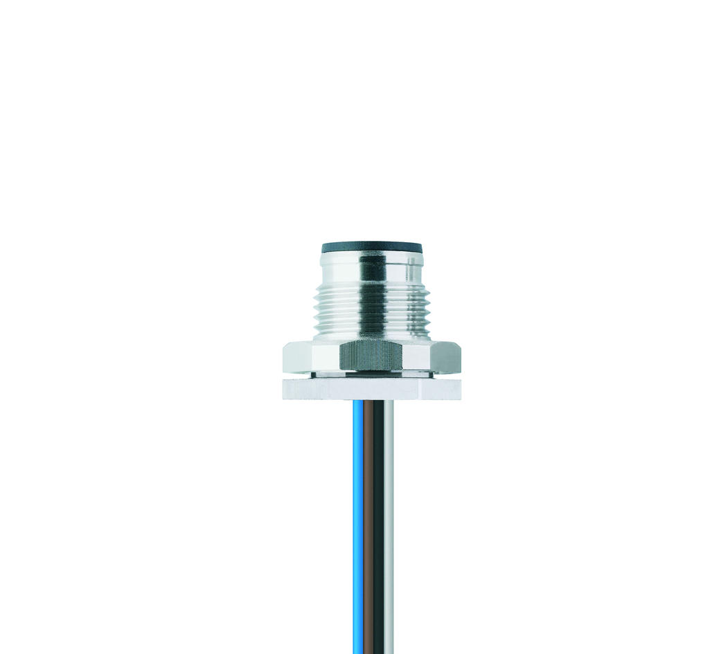 Flansch, M12, Stecker, gerade, 8-polig, Hinterwandmontage, Litzenanschluss
