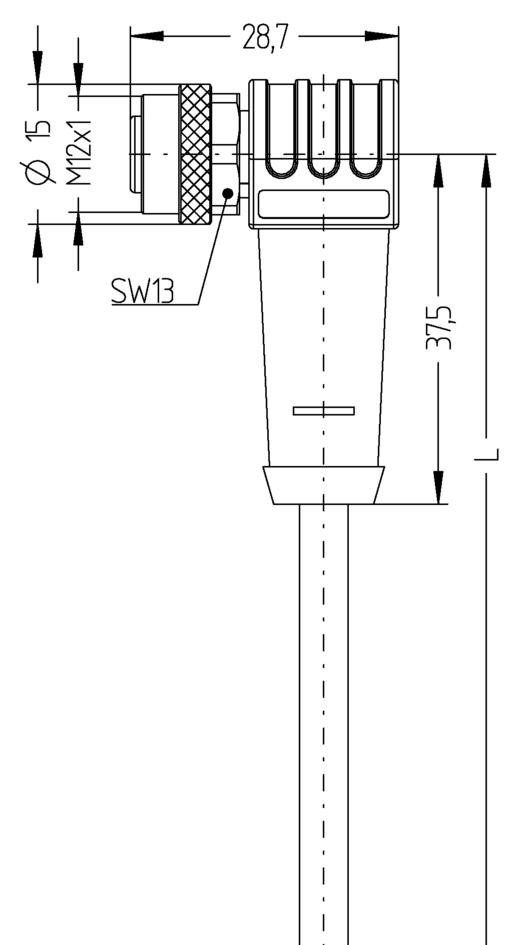 M12, female, angled, 12 poles, shielded, sensor-/actuator cable