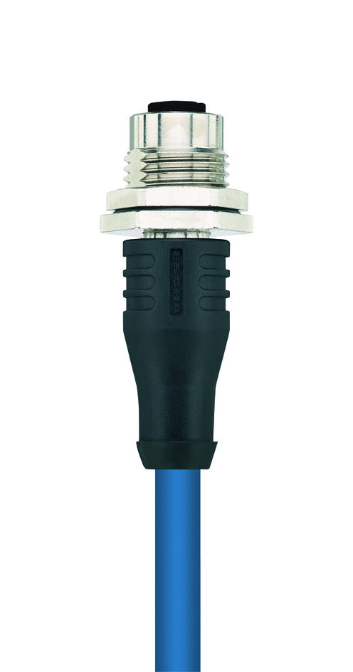 Receptacle Double-ended cordset, M12, female, straight, 4 poles, D-coded, M12, male, angled, 4 poles, D-coded, shielded, rail approved