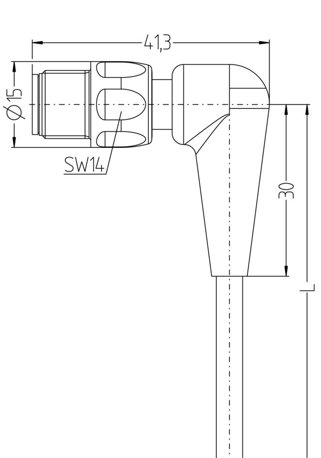 M12, male, angled, 4 poles, plastic coupling nut, grey, Food & Beverage