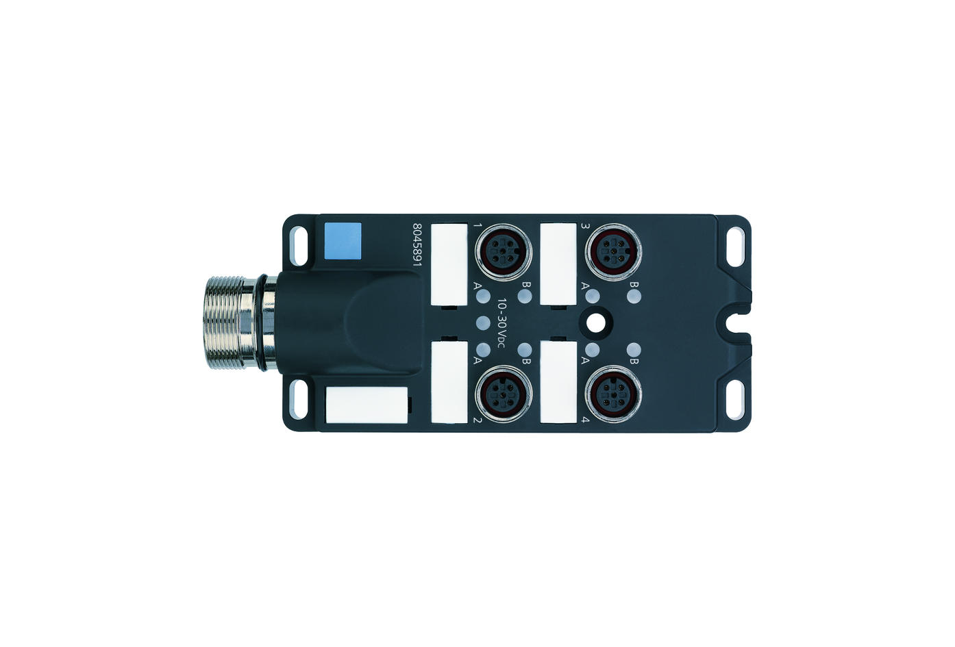 I/O-junctions passive, 4 ports, front contact, M12, female, 3+PE, M23, male, 12 poles