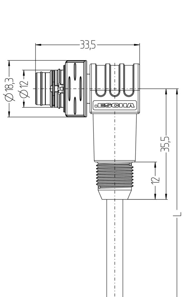 M12, Push-Pull inner locking, 公头, 弯型, 4针脚, 保护套管带螺纹压头, 屏蔽, 铁路认证