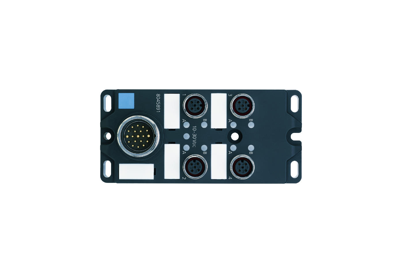 I/O-junctions passive, 4 ports, top contact, M12, female, 3+PE, M23, male, 12 poles