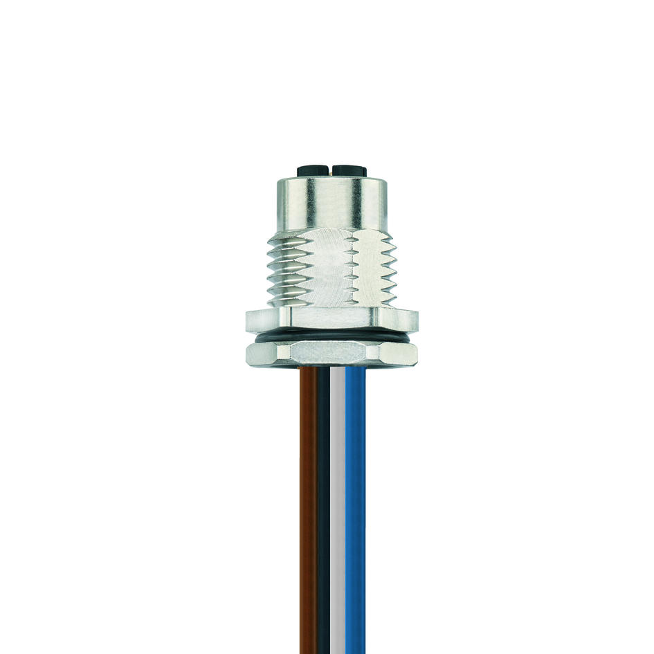 Receptacle, M12, female, straight, 4 poles, T-coded, back wall-mounting, wire contact, POWER