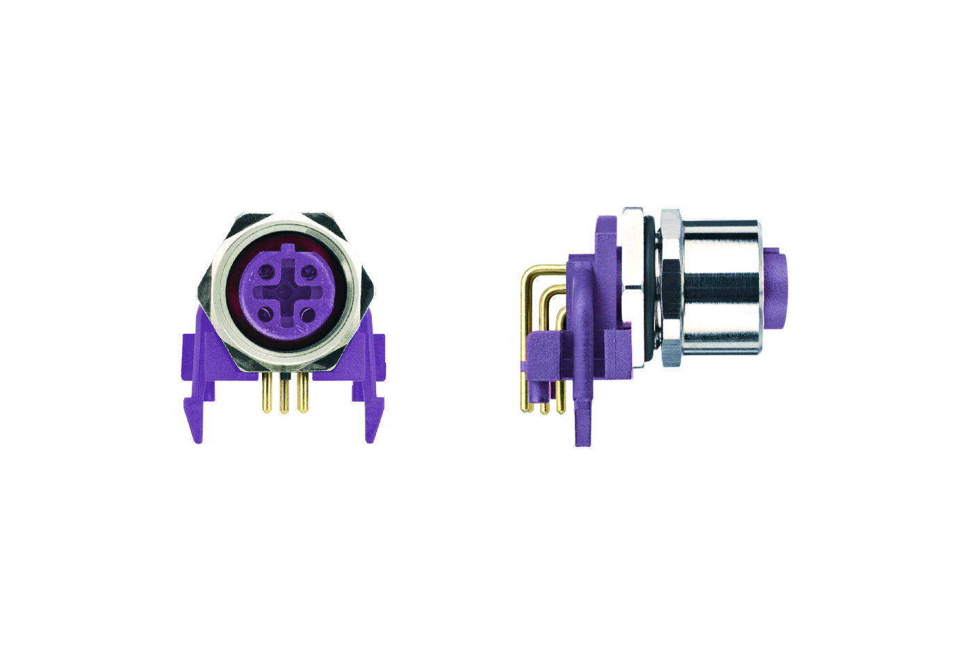 Receptacle, M12, female, angled, 5 poles, B-coded, back wall-mounting, print contact, shielded, Profibus