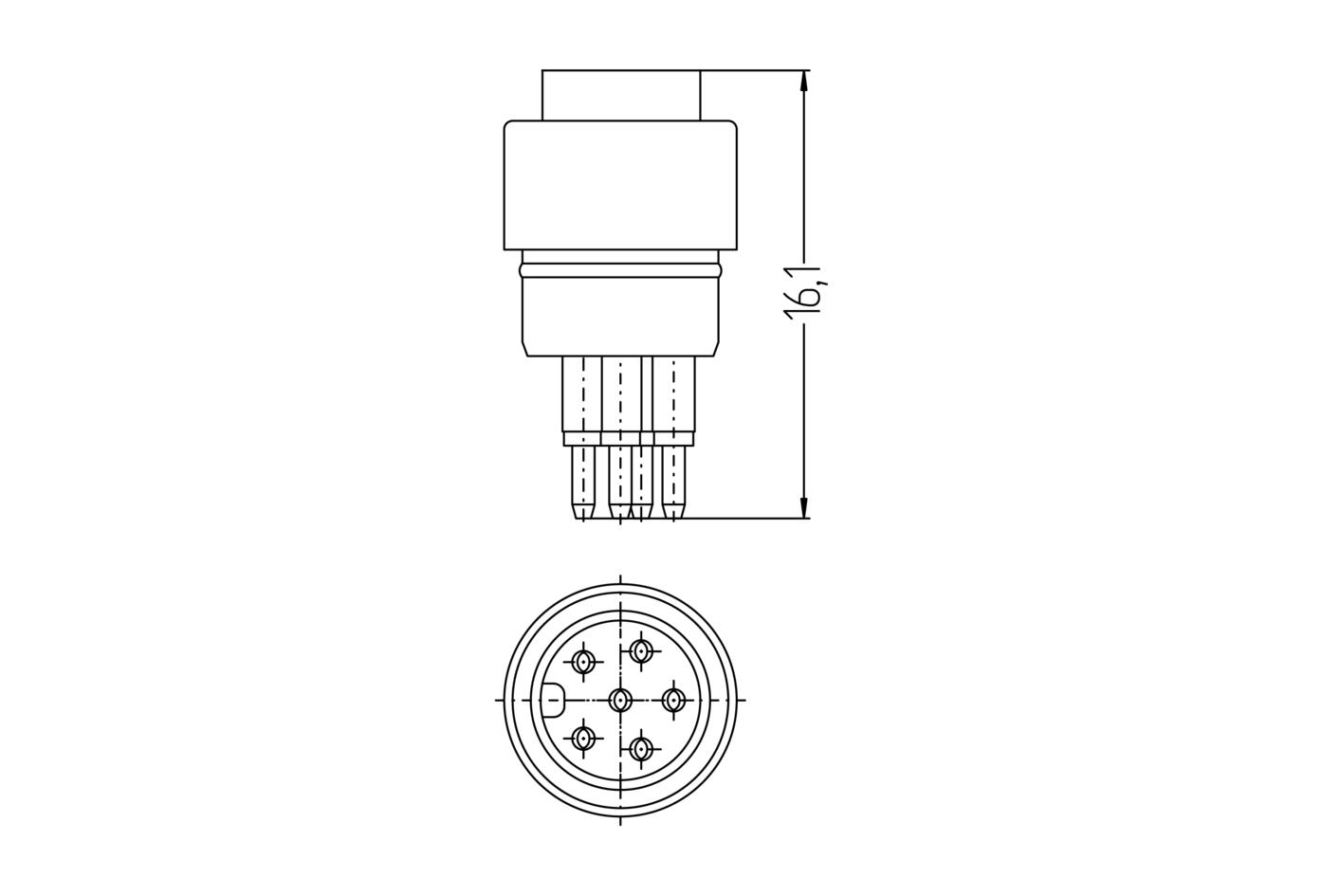 面板式连接器, Ø8mm 快插, 母头, 直型, 6针脚, PC板-连接