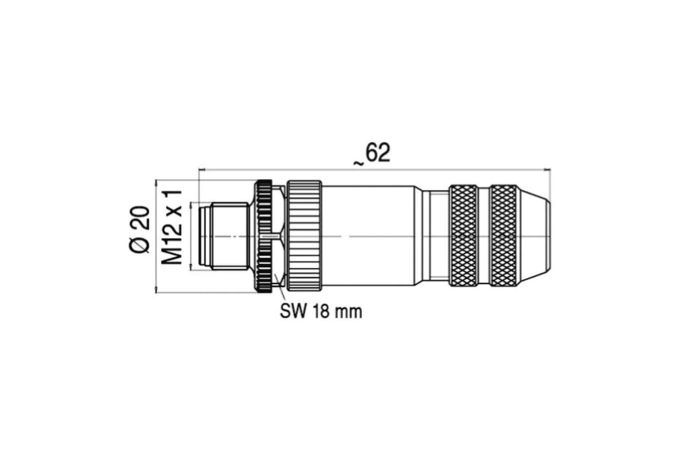 Field-wireable, M12, male, straight, 12 poles, soldering contact, shielded, 30V 2A