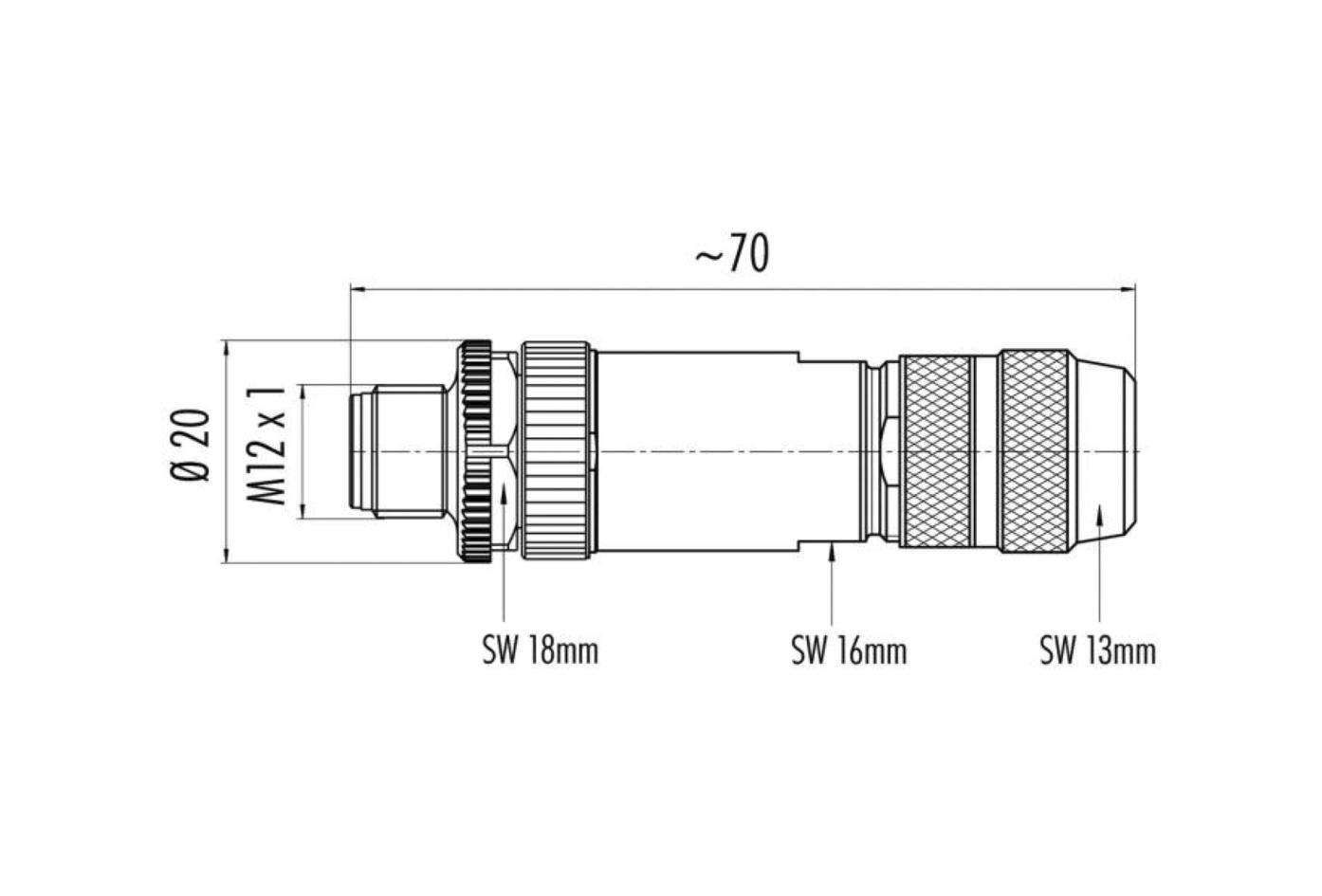 现场接线, M12, 公头, 直型, 4针脚, 螺丝夹紧连接, 屏蔽, 250V 4A