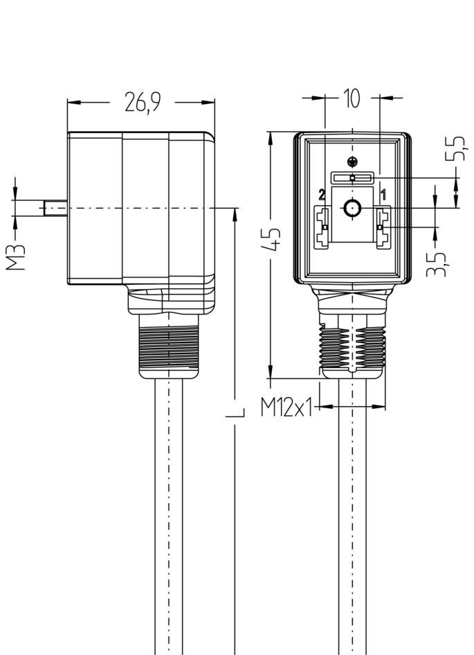 Ventilstecker, Bauform B, 2+PE, mit Gewindegriffkörper, rail approved