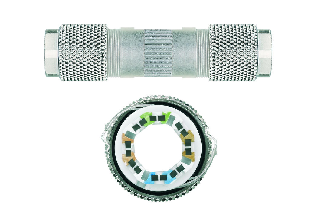 Wiring connector, M12, straight, 8 poles, shielded, Industrial Ethernet