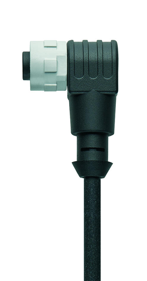 M12, female, angled, 4 poles, plastic coupling nut, grey, sensor-/actuator cable