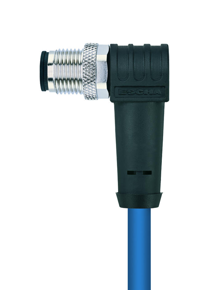 Receptacle Double-ended cordset, M12, female, straight, 4 poles, D-coded, M12, male, angled, 4 poles, D-coded, shielded, rail approved