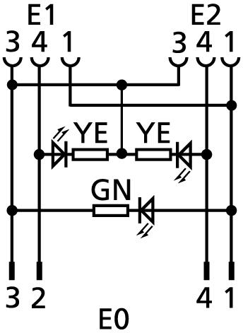 Y型分离器, M8, 公头, 直型, 4针脚, M8, 母头, 直型, 3针脚, M8, 母头, 直型, 3针脚, 带LED