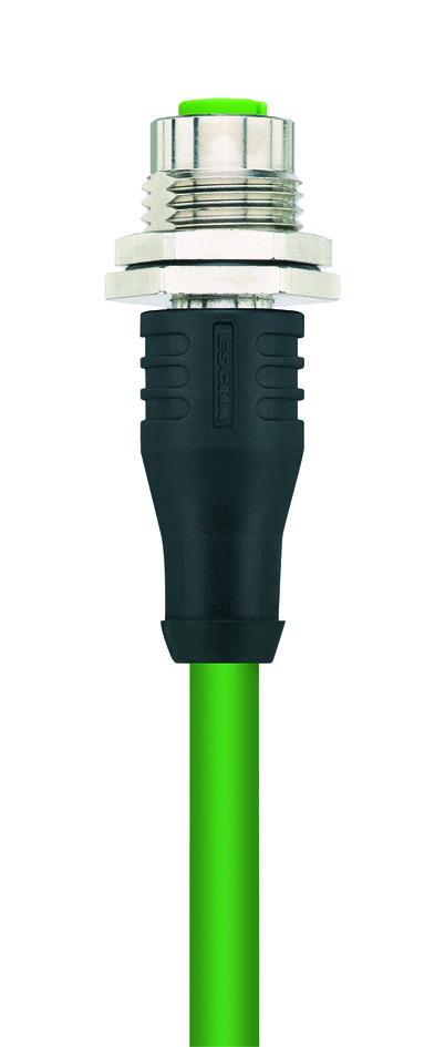 Flansch Anschlussleitung, M12, Buchse, gerade, 4-polig, D-codiert, Hinterwandmontage, geschirmt, Industrial Ethernet