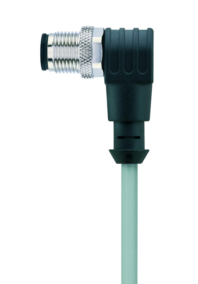 Valve connector, housing style A, 3+PE, M12, male, angled, 4+PE, wire contact, sensor-/actuator cable