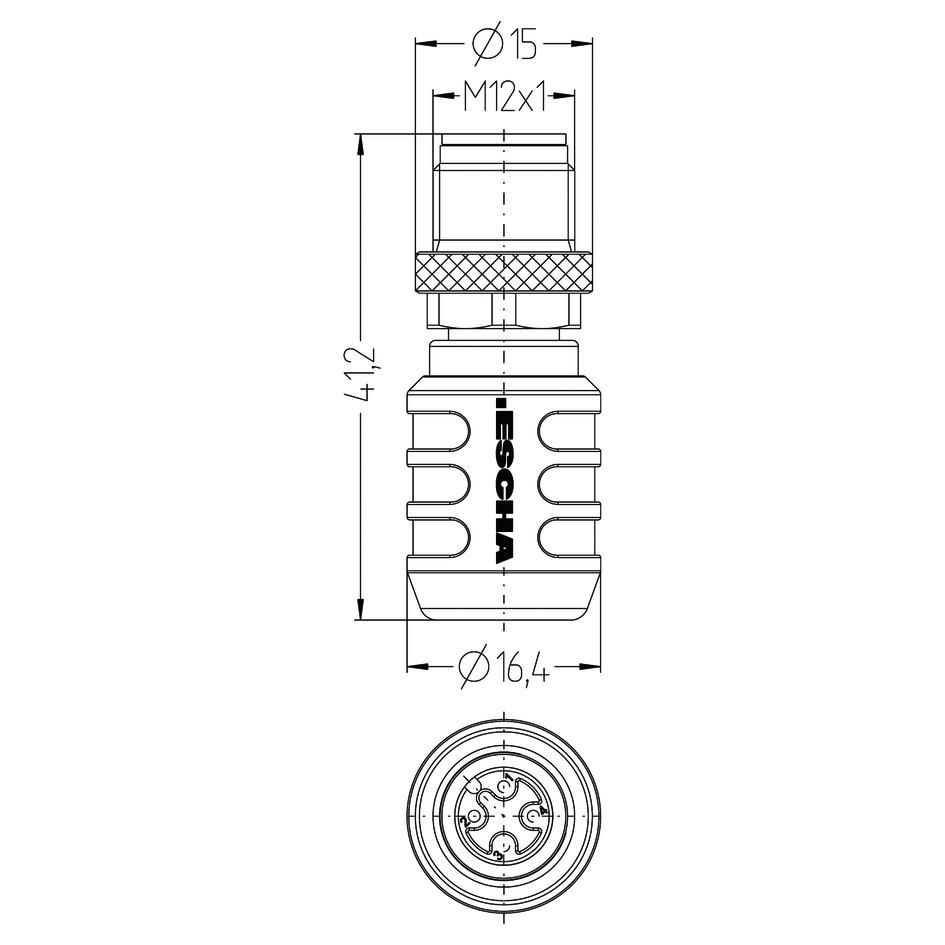 Termination connector, M12, male, straight, 4 poles