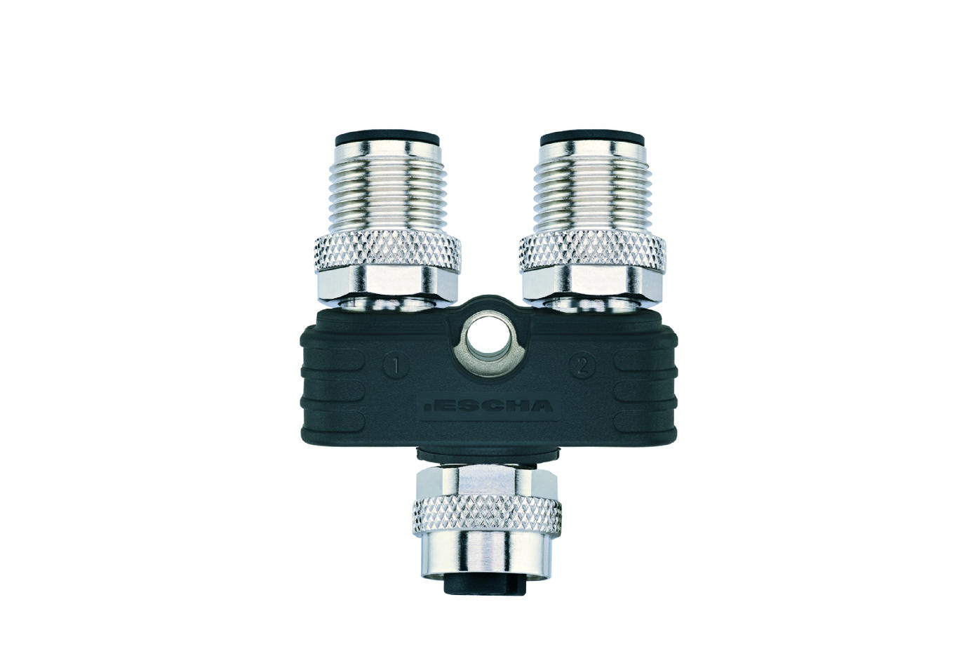 Y-splitter, M12, female, straight, 5 poles, M12, male, straight, 5 poles, M12, male, straight, 5 poles, shielded