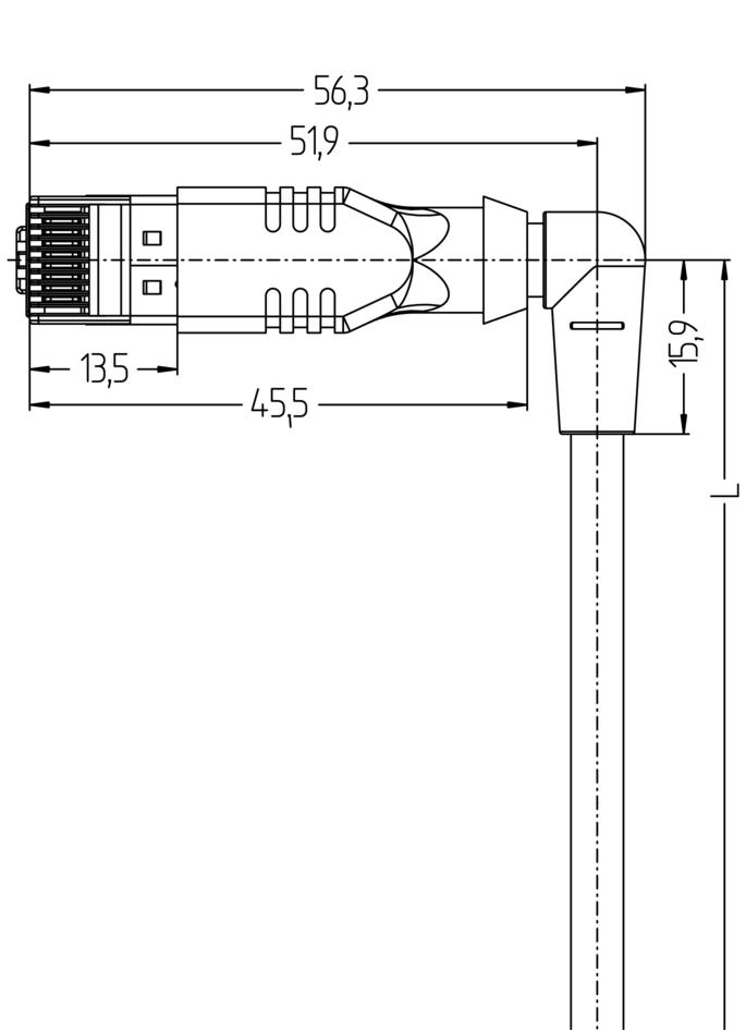RJ45, male, angled, 4 poles, shielded, Industrial Ethernet 100 MBit/s