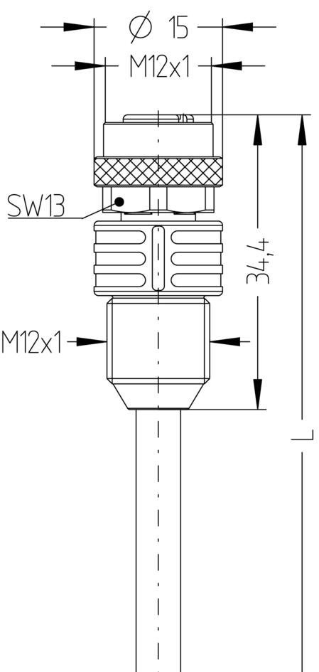 M12, 母头, 直型, 4针脚, 保护套管带螺纹压头, 传感器/执行器电缆