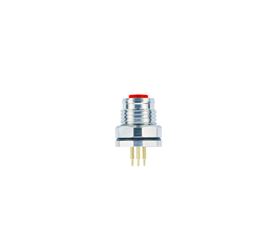 Receptacle, M12, female, straight, 4 poles, D-coded, back wall-mounting, print contact, Industrial Ethernet