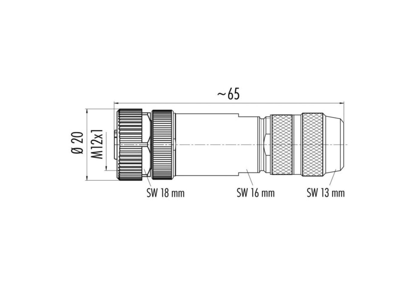 现场接线, M12, 母头, 直型, 4针脚, 螺丝夹紧连接, 屏蔽, 250V 4A