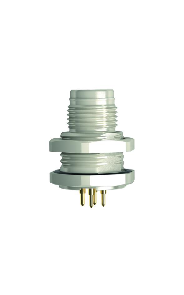 法兰, M12, Push-Pull outer locking, 公头, 直型, 4针脚, D-编码, 后面板安装, PC板-连接, 工业以太网