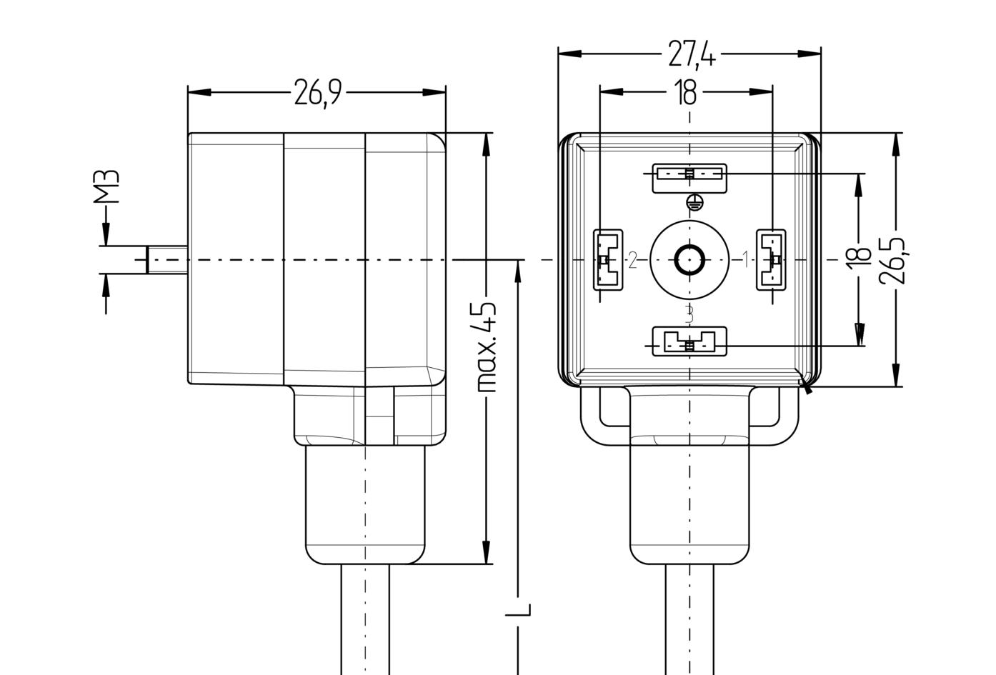 Ventilstecker, Bauform A, 3+PE, Sensor-/Aktorleitung