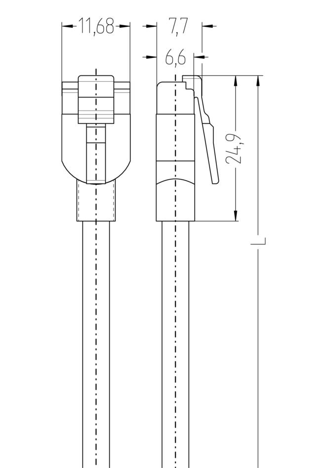 M12, Buchse, gerade, 4-polig, D-codiert, RJ45 light, Stecker, gerade, 8-polig, geschirmt, Industrial Ethernet 100 MBit/s