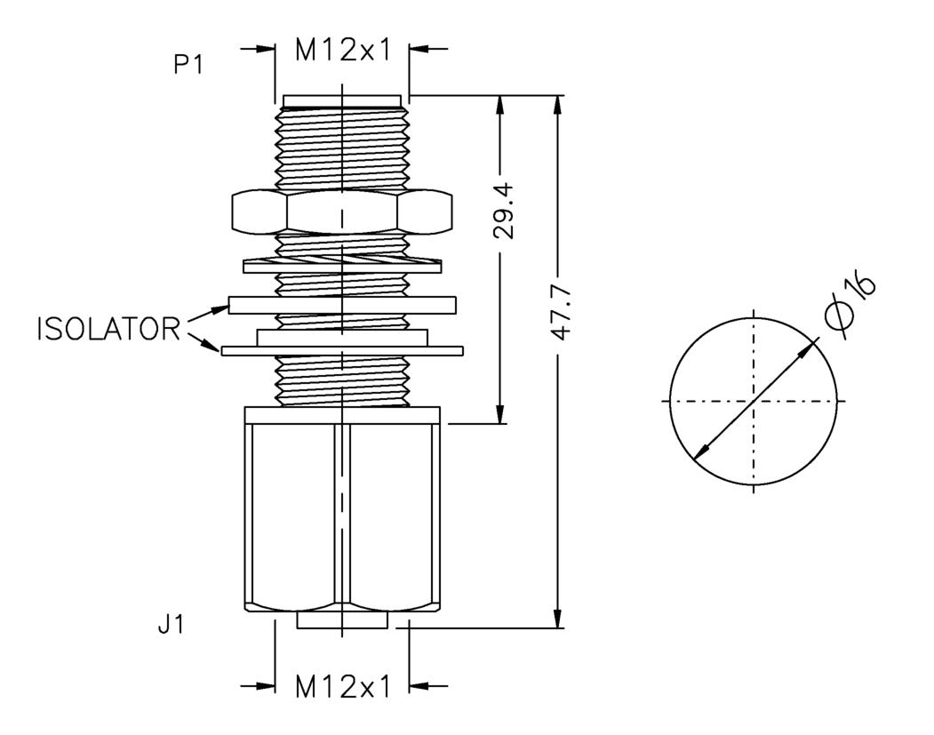 Panel feed through, M12, female, straight, 8 poles, M12, male, straight, 8 poles