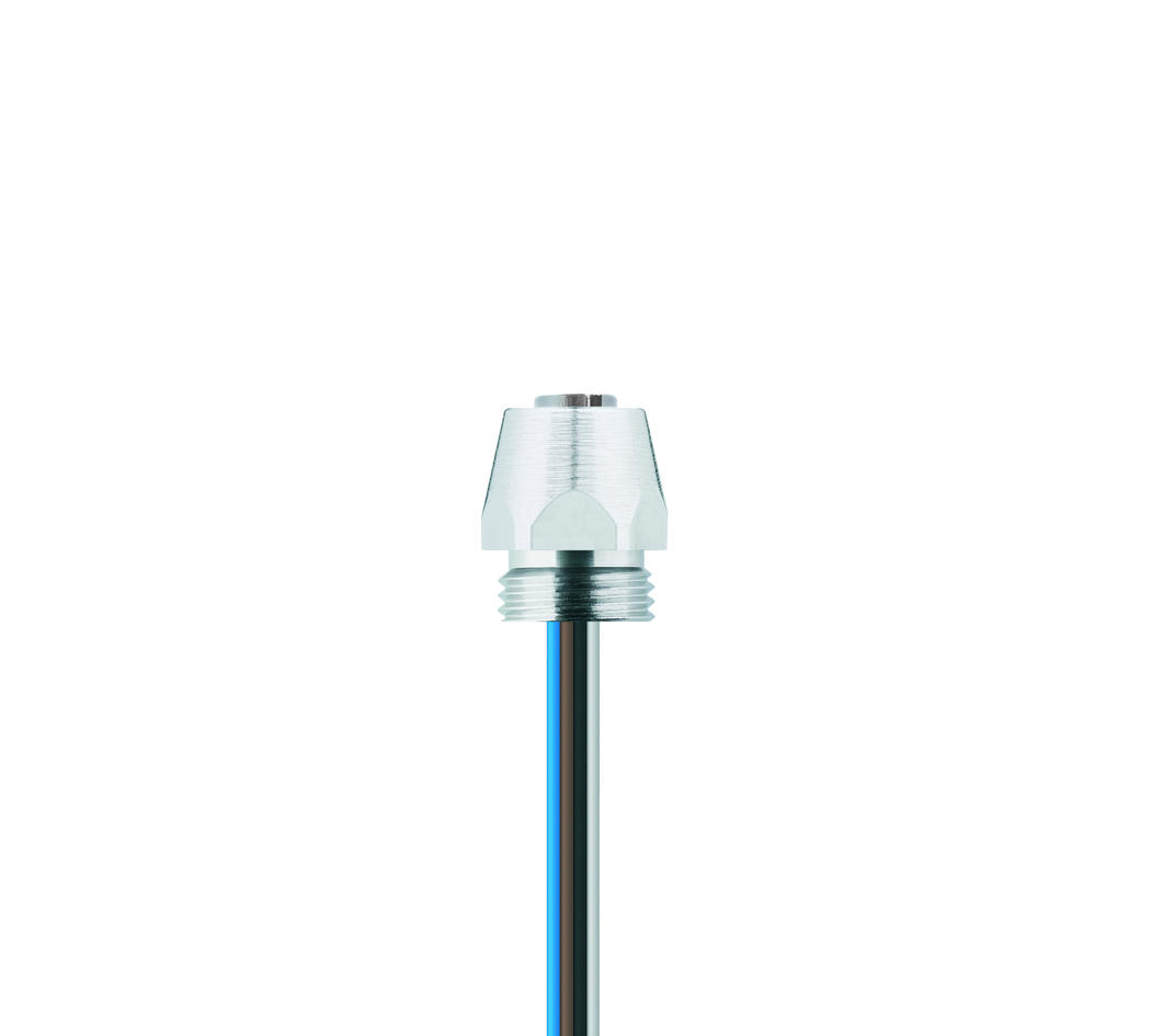 Receptacle, M12, female, straight, 5 poles, front wall-mounting, wire contact, stainless steel, Food & Beverage