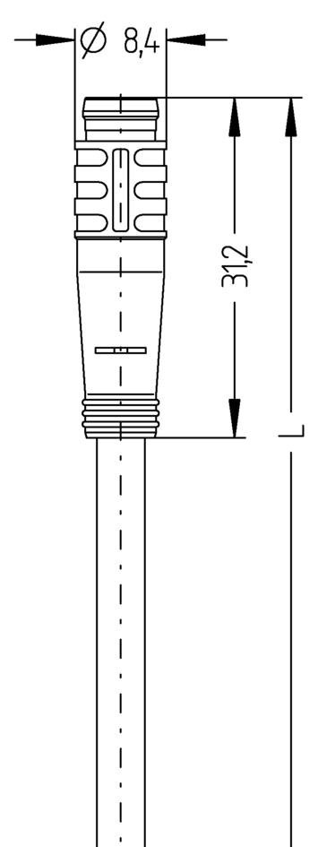 Ø8mm snap, female, angled, 5 poles, Ø8mm snap, male, straight, 5 poles, sensor-/actuator cable